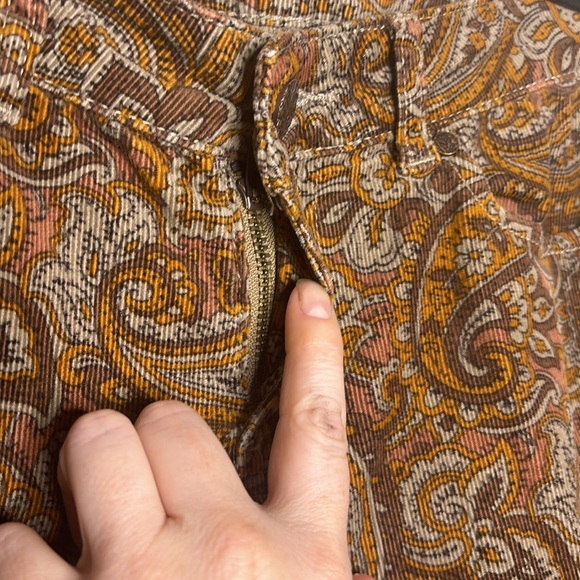 Prana | Retro Corduroy Orange & Brown Patterned Skinny Pants | Fitted Low Rise - Picture 7 of 10